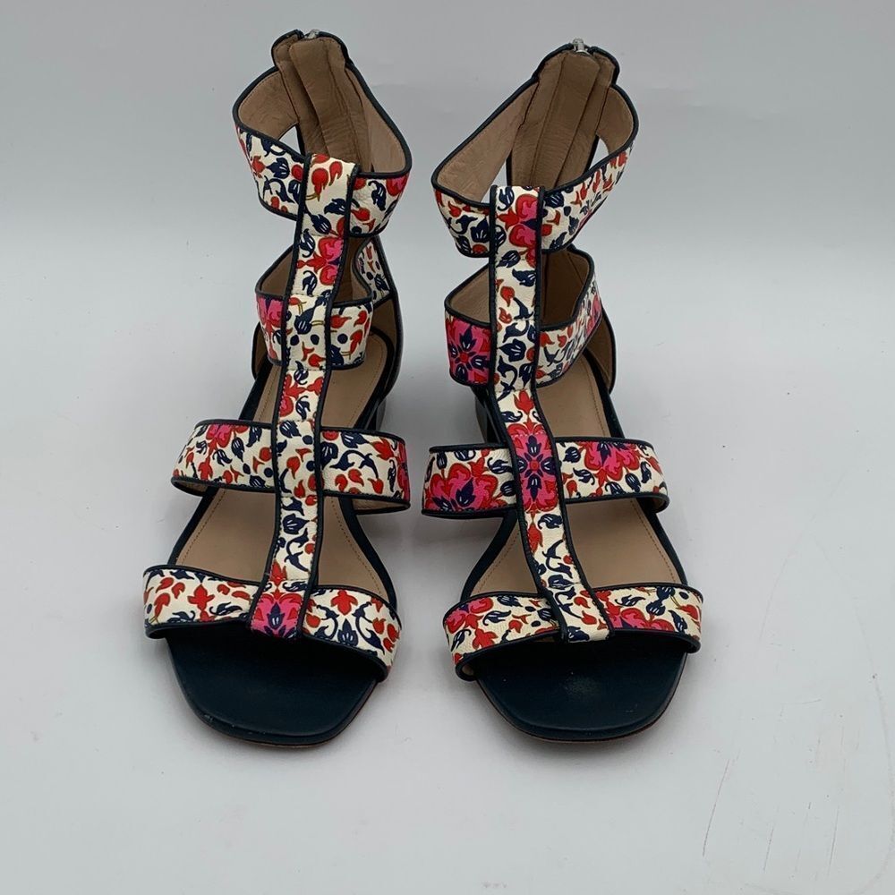 Crew Made in Italy Floral Gladiator Sandals Multicolor Leather Womens Size 9 - Picture 3 of 12